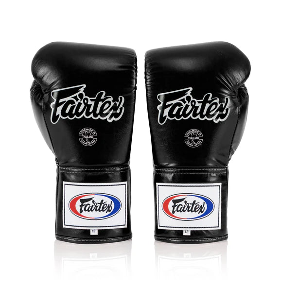 FAIRTEX BGL6 Pro Leather Laced Competition Gloves - Locked Thumb (Black)