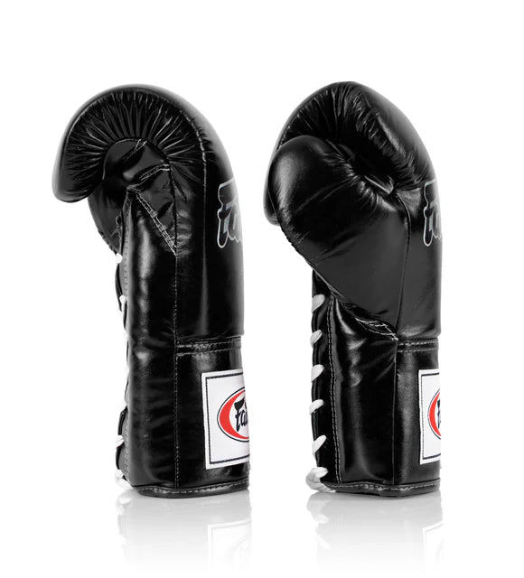 FAIRTEX BGL6 Pro Leather Laced Competition Gloves - Locked Thumb (Black)
