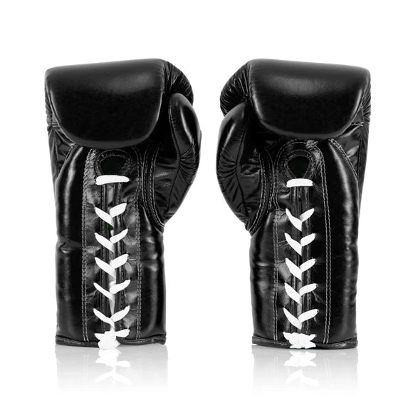 FAIRTEX BGL6 Pro Leather Laced Competition Gloves - Locked Thumb (Black)