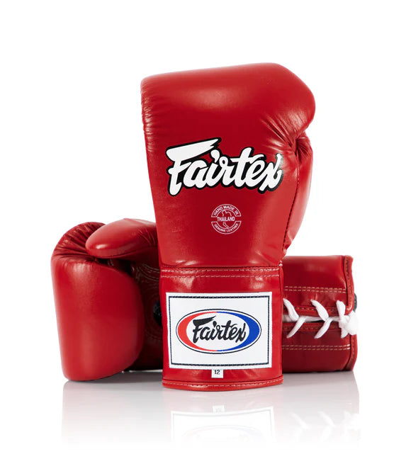 FAIRTEX BGL6 Pro Leather Laced Competition Gloves - Locked Thumb (Red)