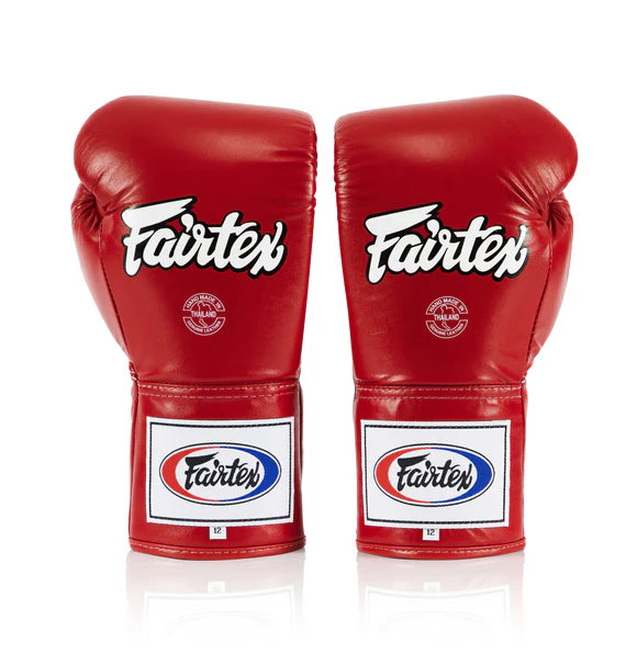 FAIRTEX BGL6 Pro Leather Laced Competition Gloves - Locked Thumb (Red)
