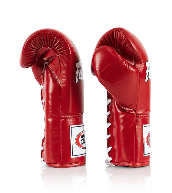 FAIRTEX BGL6 Pro Leather Laced Competition Gloves - Locked Thumb (Red)