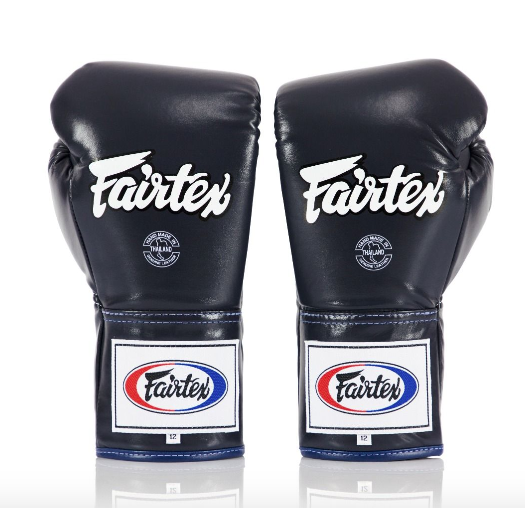 FAIRTEX BGL6 Pro Leather Laced Competition Gloves - Locked Thumb (Navy Blue)