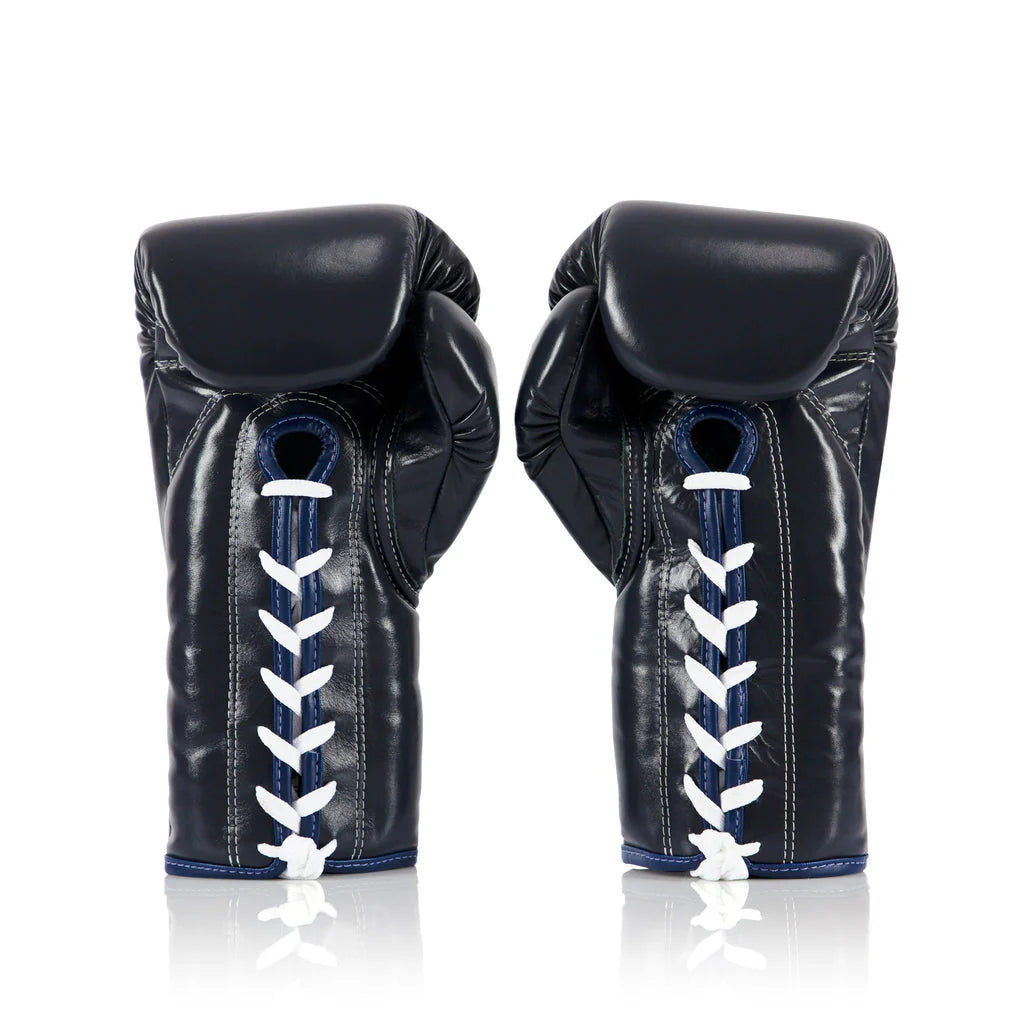 FAIRTEX BGL6 Pro Leather Laced Competition Gloves - Locked Thumb (Navy Blue)