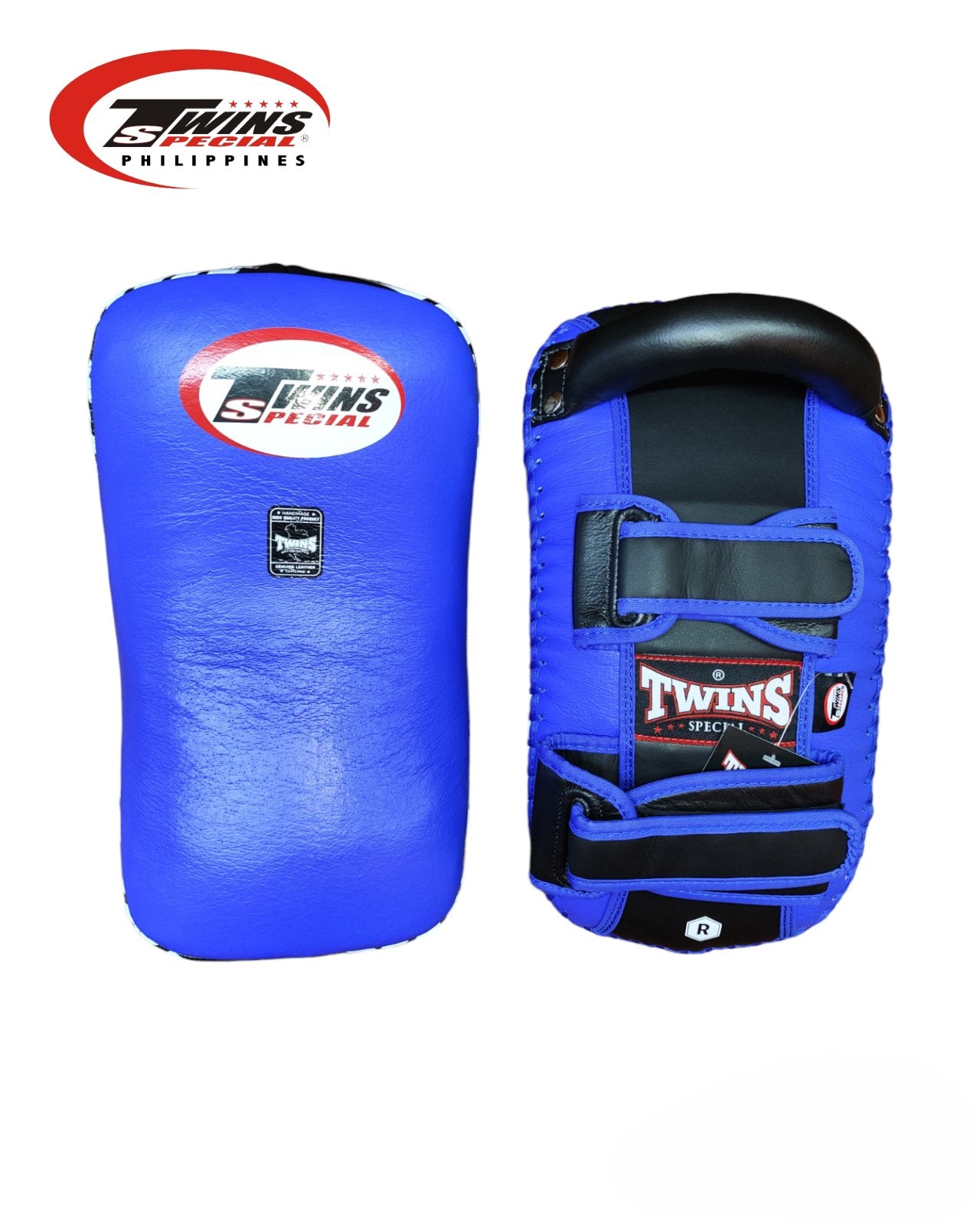 Twins Special Curved Thai Pads: KPL-10 Genuine Leather (Blue/Black)