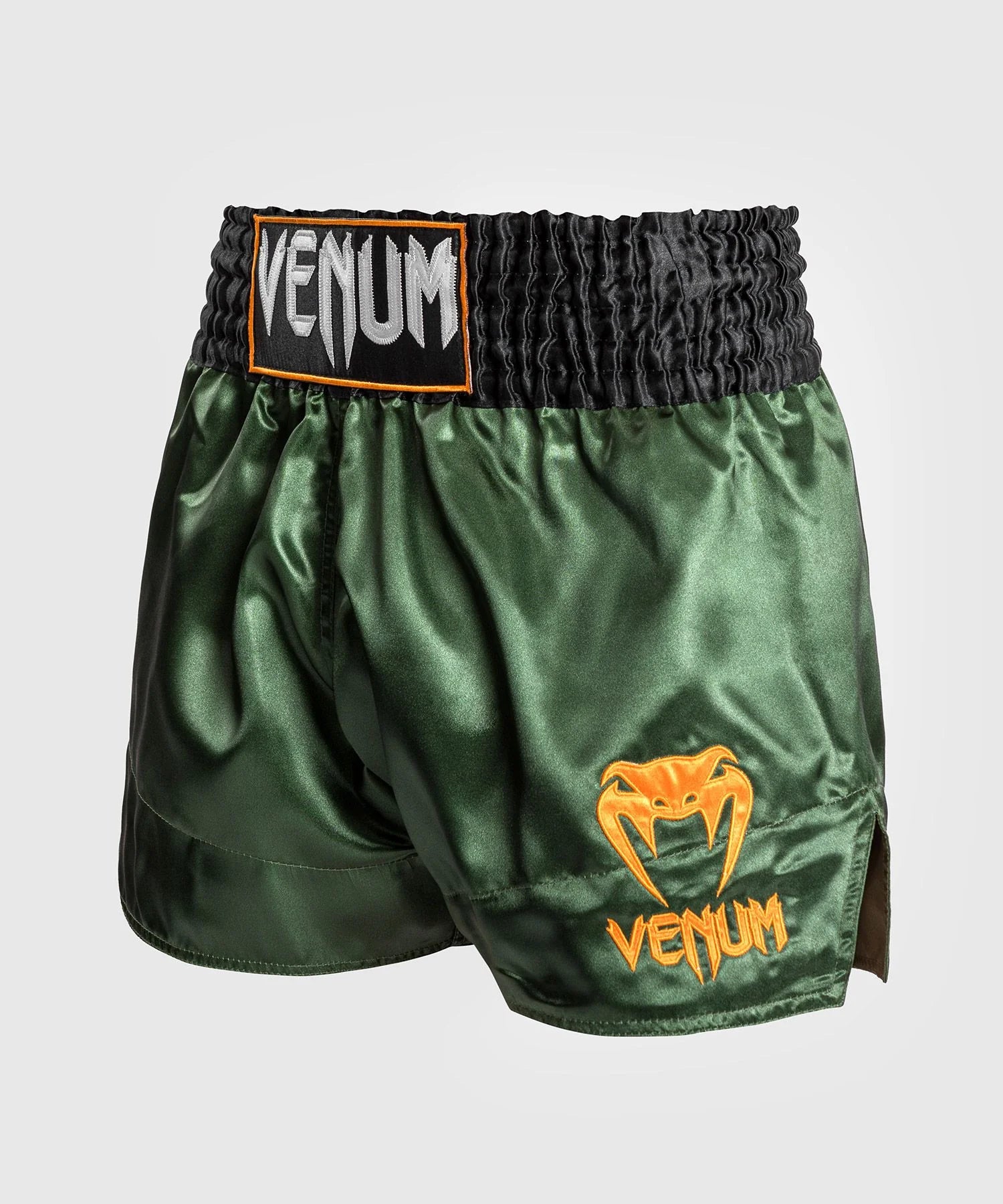 VENUM CLASSIC MUAY THAI SHORTS- GREEN/BLACK/ORANGE – K1 Extreme Sportshop