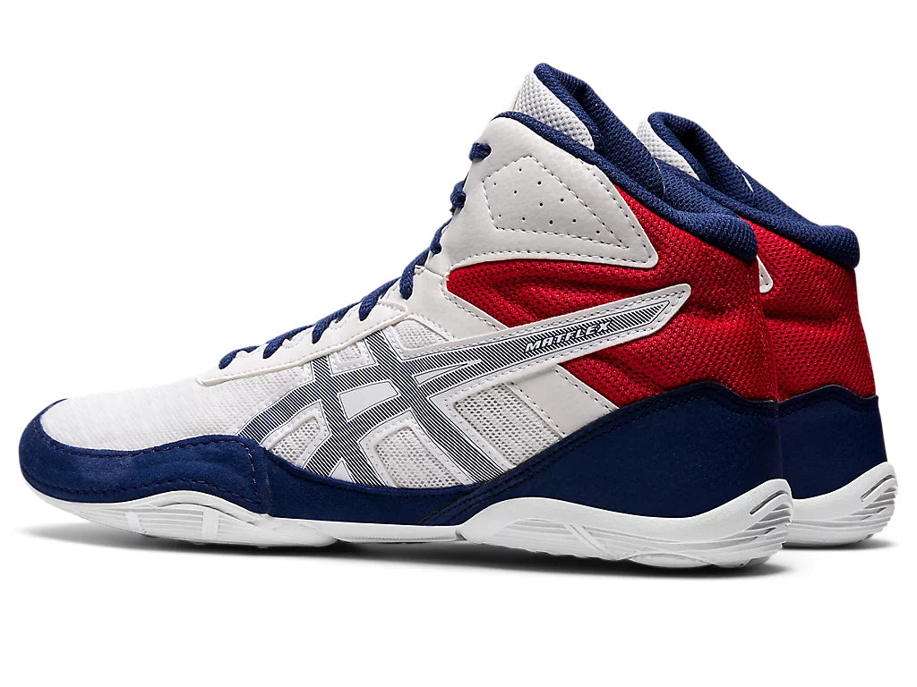 Asics red white and 2025 blue shoes