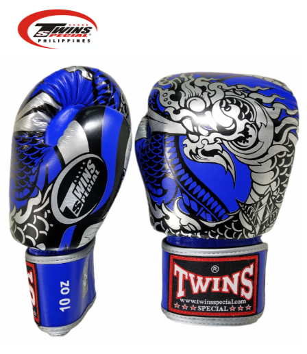 Twins Special Boxing Gloves Thai Nagas Dragon [Blue/Silver]