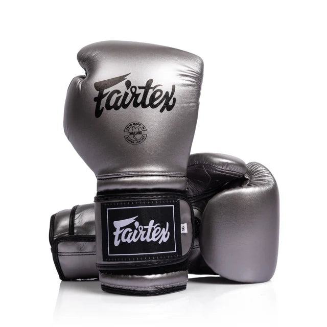 Fairtex BGV9C-Plus Mexican Style Boxing Gloves (GUN METALLIC SILVER)