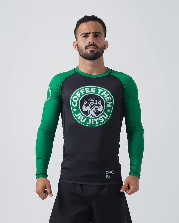 CHOKE REPUBLIC Coffee then Jiu Jitsu Rash guard Black/green