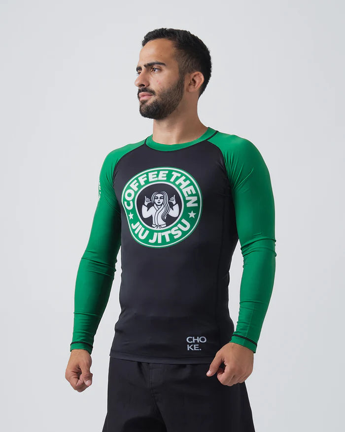 CHOKE REPUBLIC Coffee then Jiu Jitsu Rash guard Black/green