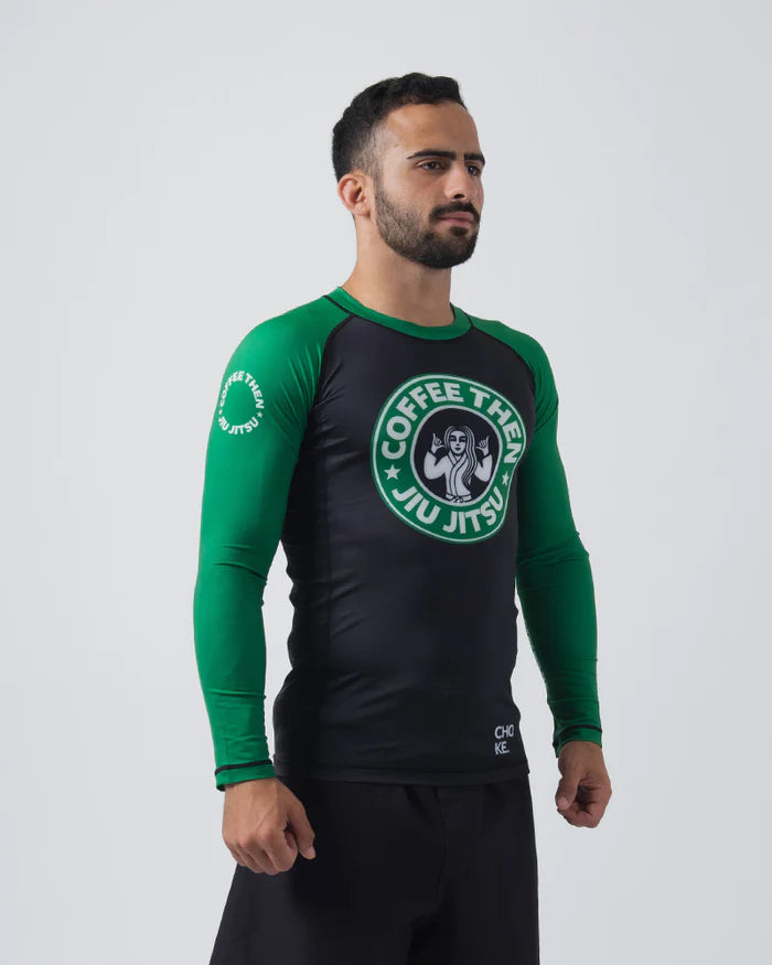 CHOKE REPUBLIC Coffee then Jiu Jitsu Rash guard Black/green