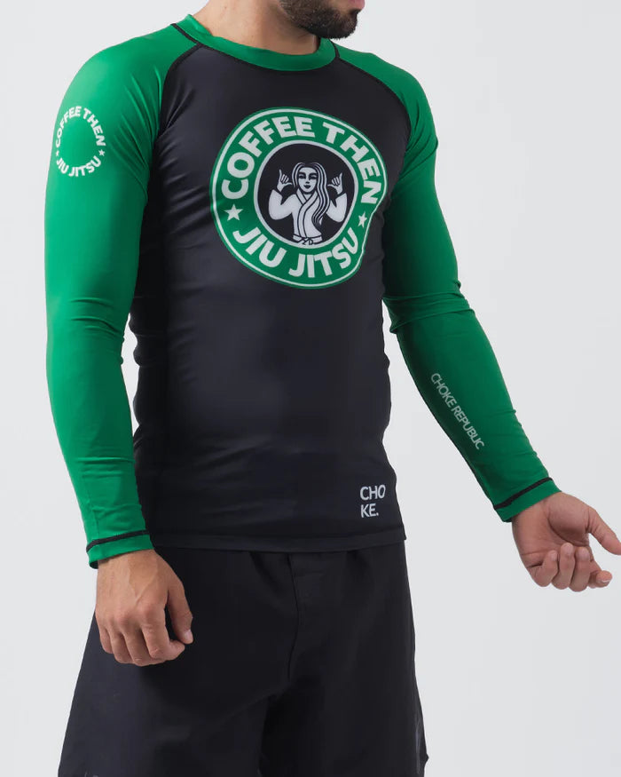 CHOKE REPUBLIC Coffee then Jiu Jitsu Rash guard Black/green