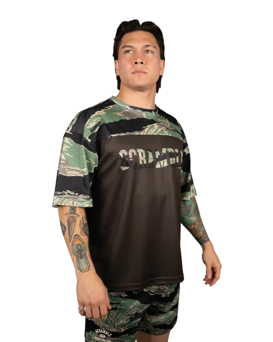 SCRAMBLE Mesh Hybrid Grappling Top (Woodland Camo)