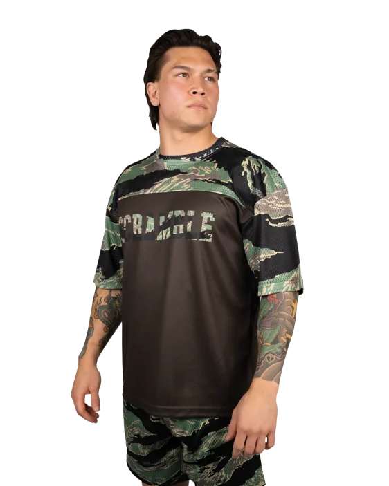 SCRAMBLE Mesh Hybrid Grappling Top (Woodland Camo)