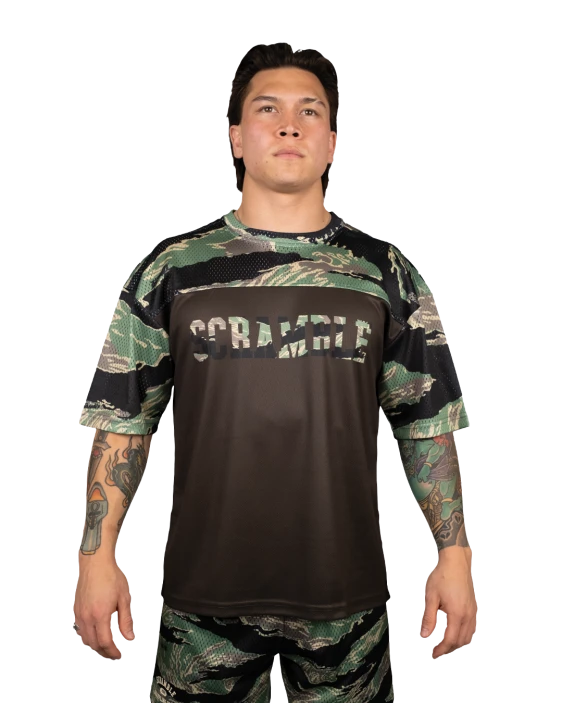 SCRAMBLE Mesh Hybrid Grappling Top (Woodland Camo)