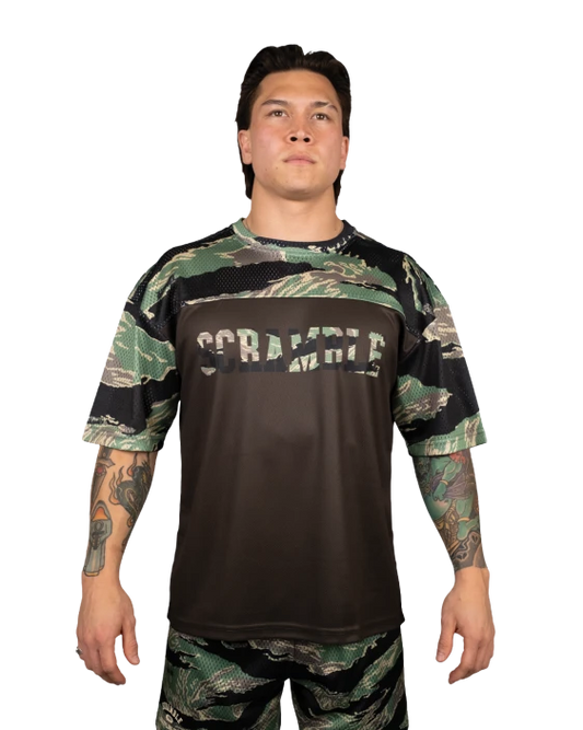 SCRAMBLE Mesh Hybrid Grappling Top (Woodland Camo)