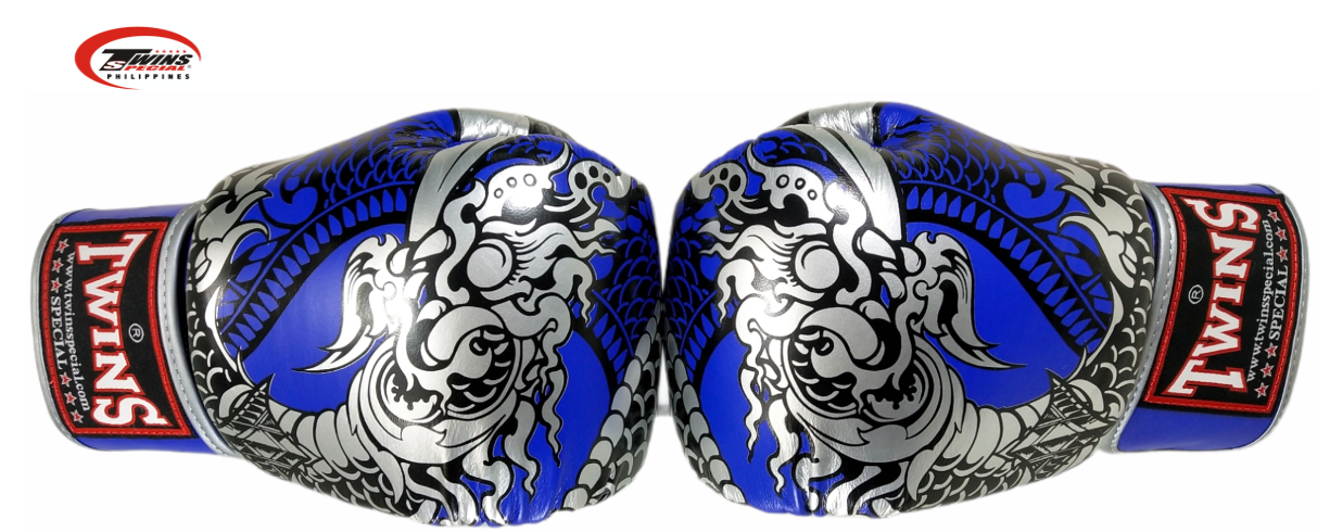 Twins Special Boxing Gloves Thai Nagas Dragon [Blue/Silver]