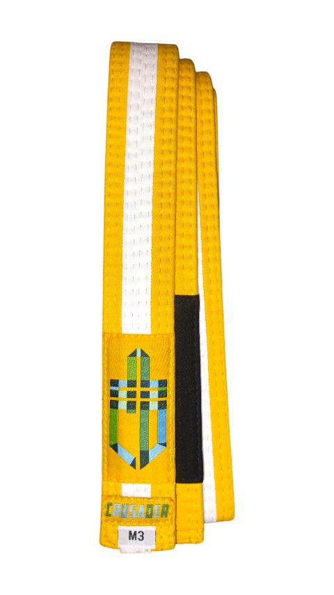 CRUSADER NEW Kids Brazilian Jiu-Jitsu Belt [Yellow/White Stripe]