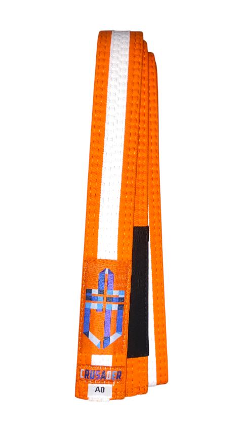 CRUSADER NEW Kids Brazilian Jiu-Jitsu Belt [Orange/White Stripe]