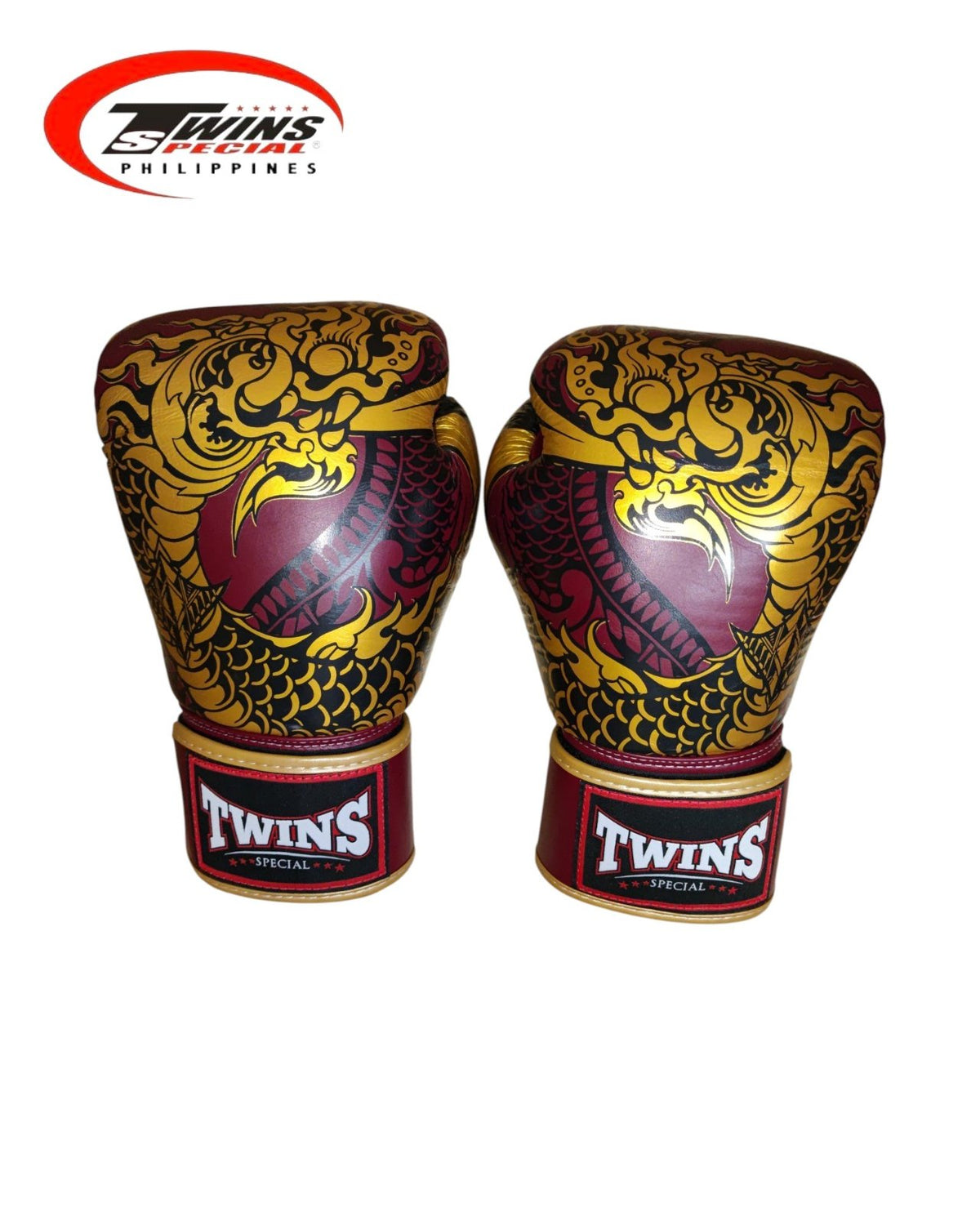 Twins Special Boxing Gloves Thai Nagas Dragon [Maroon/Gold]