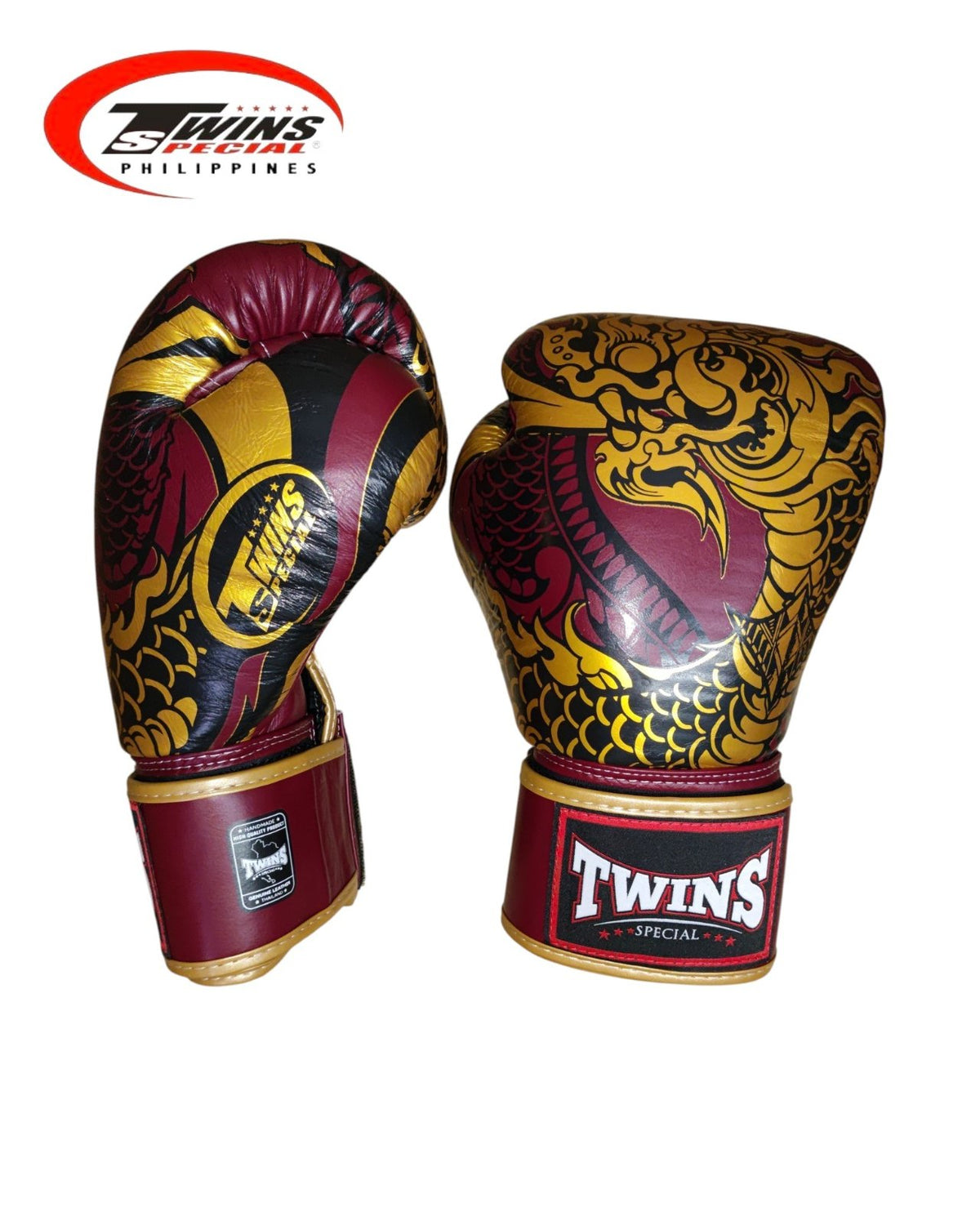 Twins Special Boxing Gloves Thai Nagas Dragon [Maroon/Gold]