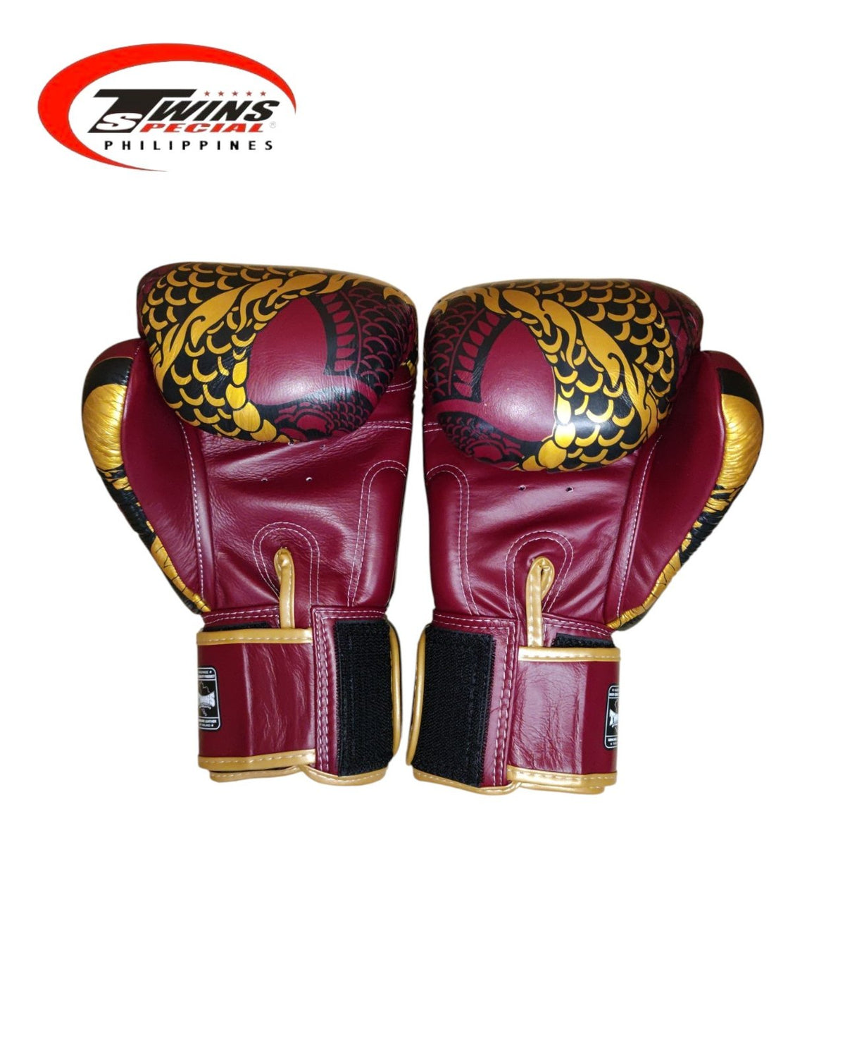 Twins Special Boxing Gloves Thai Nagas Dragon [Maroon/Gold]