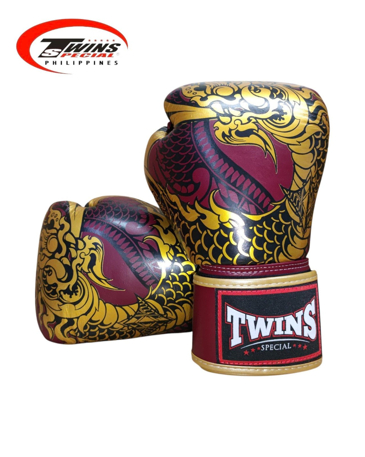 Twins Special Boxing Gloves Thai Nagas Dragon [Maroon/Gold]