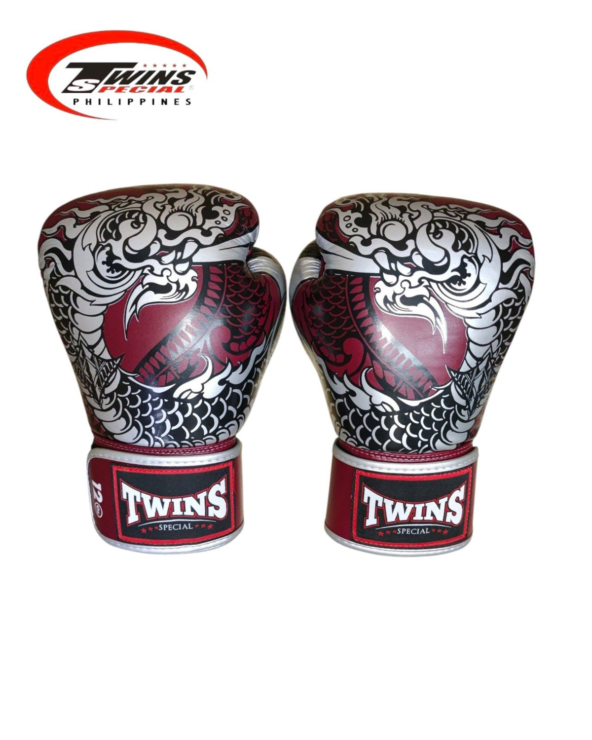 Twins Special Boxing Gloves Thai Nagas Dragon [Maroon/Silver]