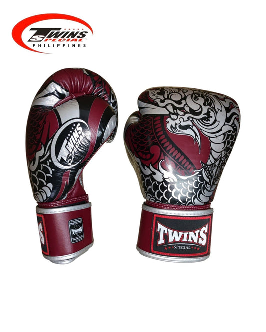 Twins Special Boxing Gloves Thai Nagas Dragon [Maroon/Silver]