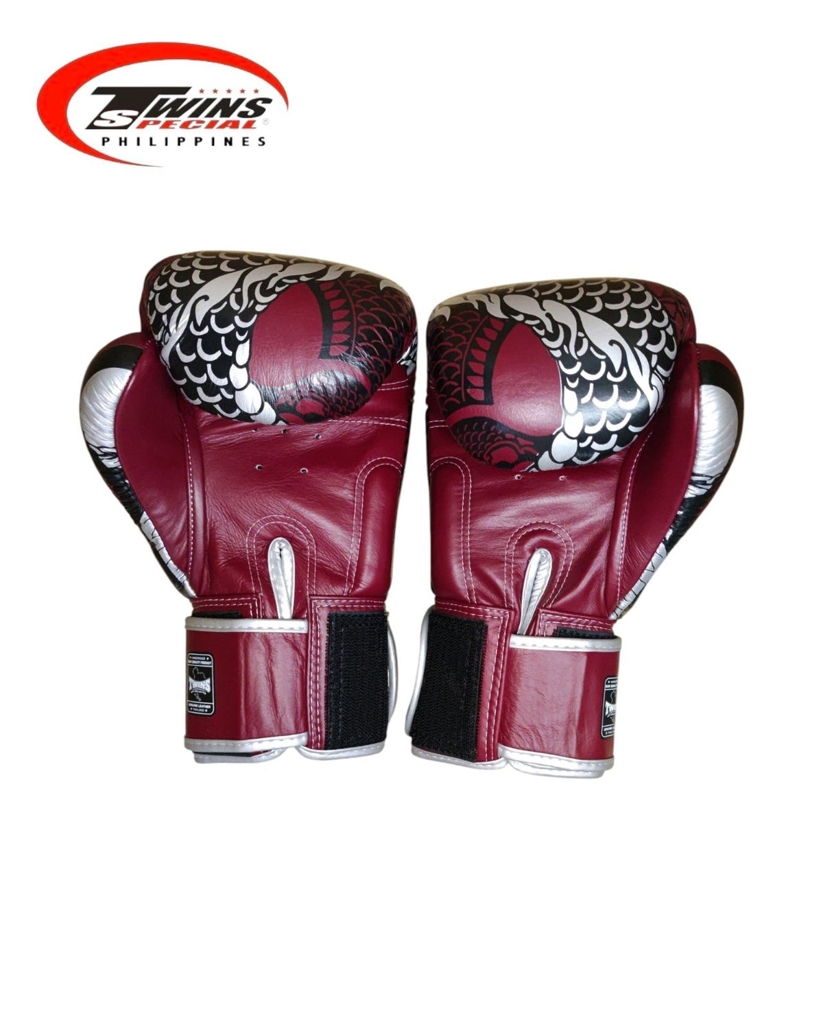 Twins Special Boxing Gloves Thai Nagas Dragon [Maroon/Silver]