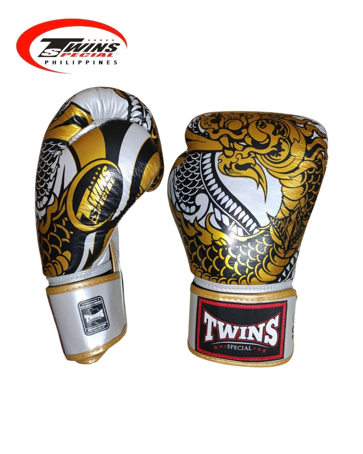Twins Special Boxing Gloves Thai Nagas Dragon [Silver/Gold]