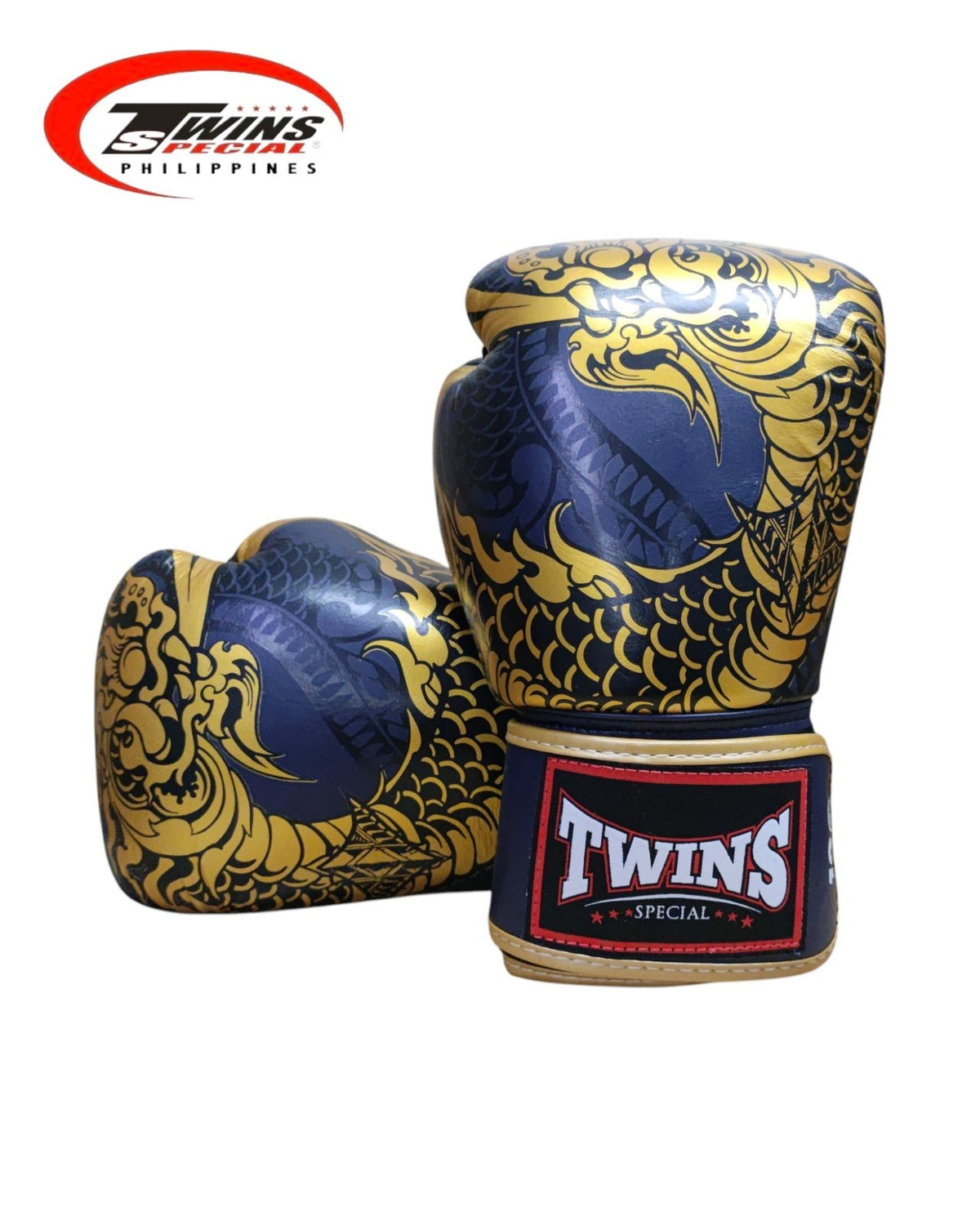 Twins Special Boxing Gloves Thai Nagas Dragon [Navy/Gold]