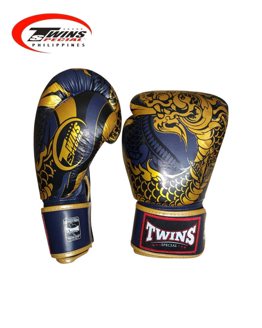 Twins Special Boxing Gloves Thai Nagas Dragon [Navy/Gold]