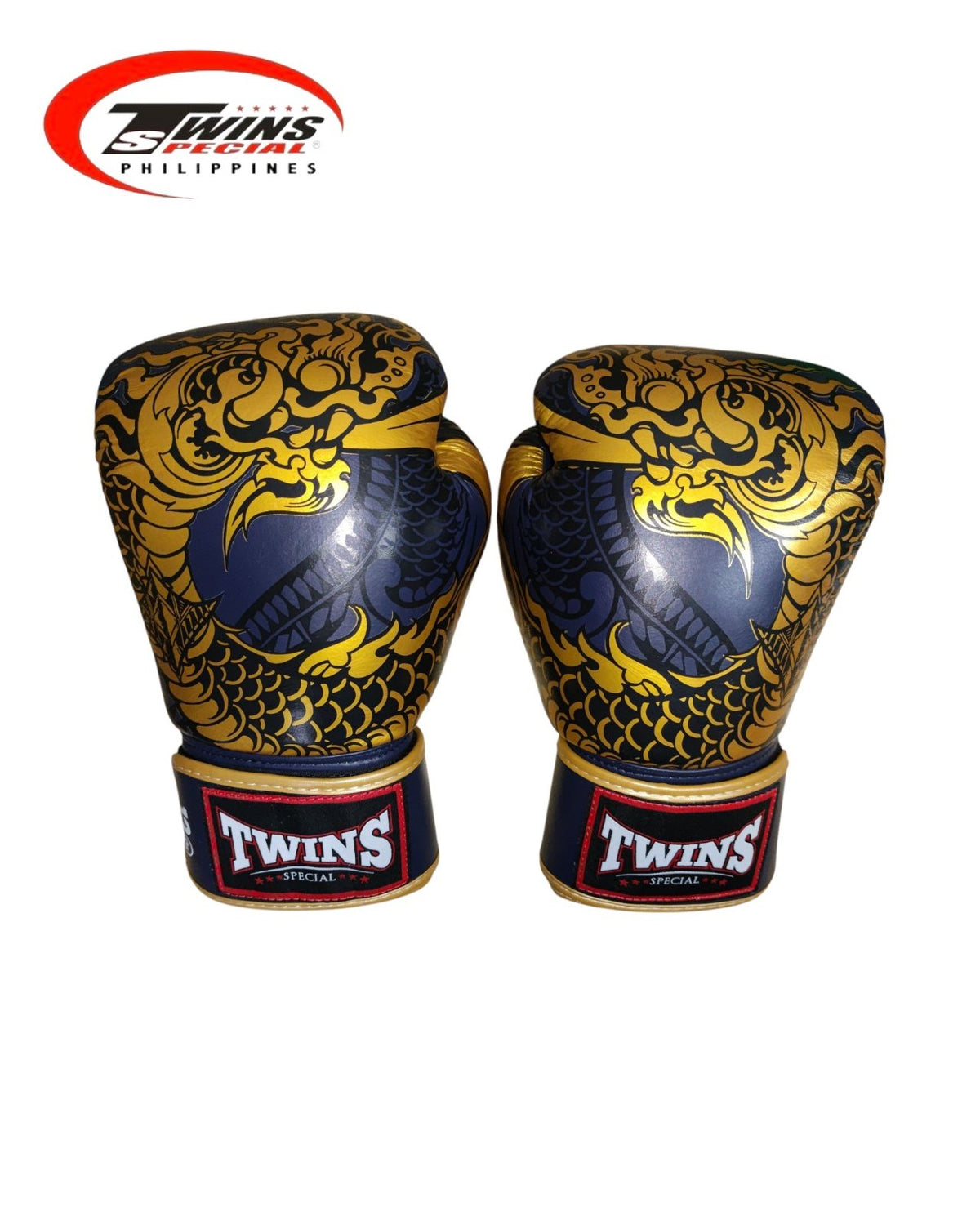 Twins Special Boxing Gloves Thai Nagas Dragon [Navy/Gold]