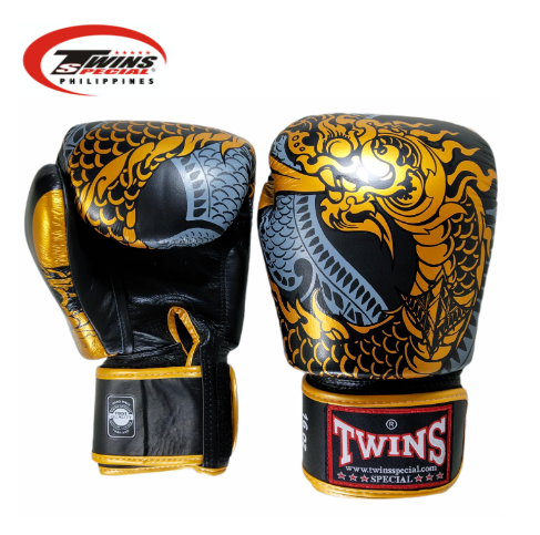 Twins Special Boxing Gloves Thai Nagas Dragon [Black/Gold]