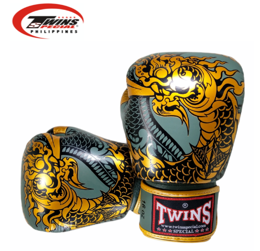 Twins Special Boxing Gloves Thai Nagas Dragon [Olive Green/Gold]