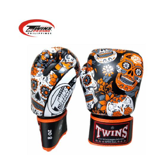 Twins Special Boxing Gloves Muerto Skull [Black/Orange]