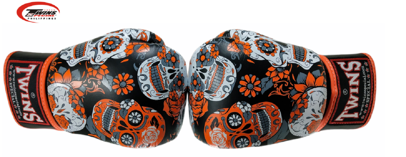 Twins Special Boxing Gloves Muerto Skull [Black/Orange]