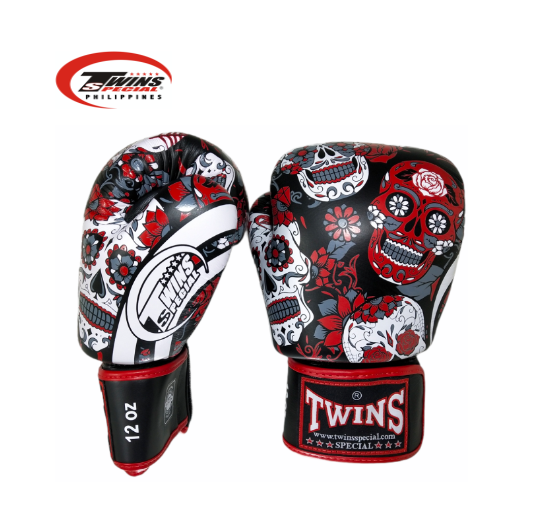 Twins Special Boxing Gloves Muerto Skull [Black/Red]