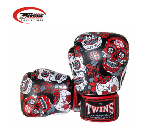 Twins Special Boxing Gloves Muerto Skull [Black/Red]